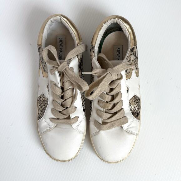 Steve Madden Sienna Metallic Snake Print Star Lace Up Sneakers Size 9 - Picture 2 of 10